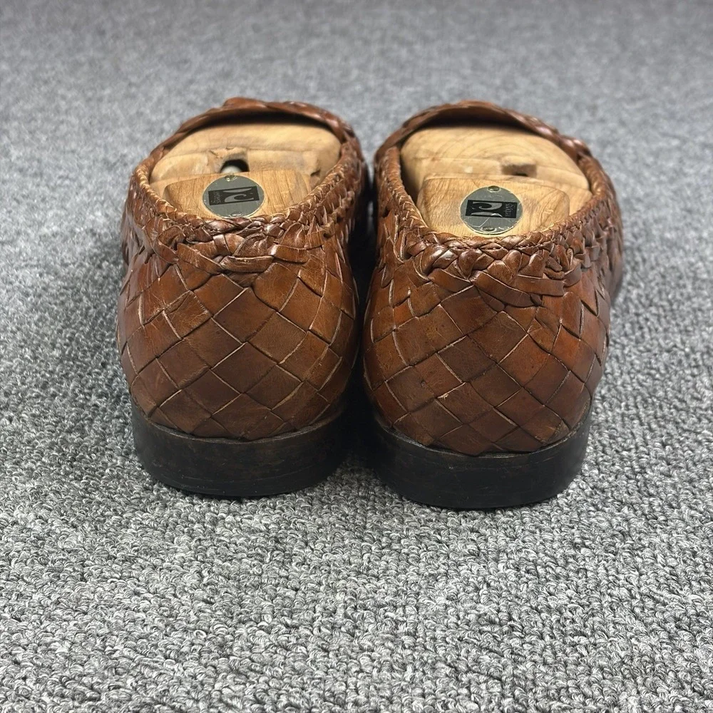 Moreschi Woven Leather Loafers Mens 10 Brown Handmade Italy Basket Weave Slip On